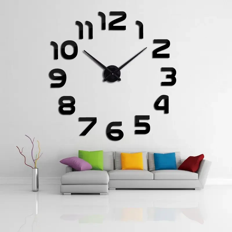 Часы настенные 3D black DIY Clock 70-150 см с цифрами Черный (1825687387) - фото 2