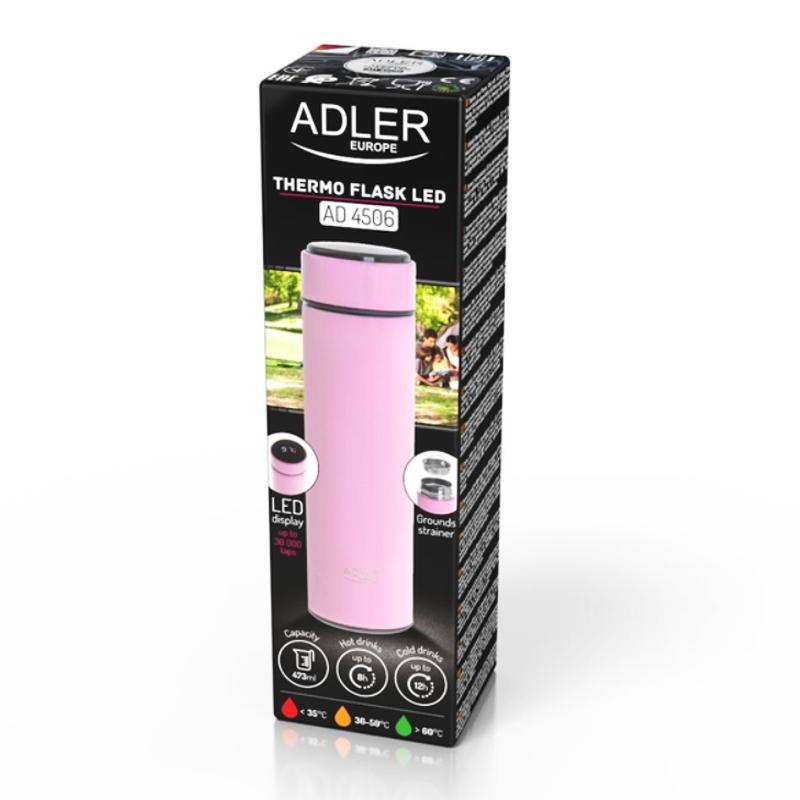 Термос металлический Adler AD 4506 473 мл с сенсорным LED дисплеем Розовый - фото 10