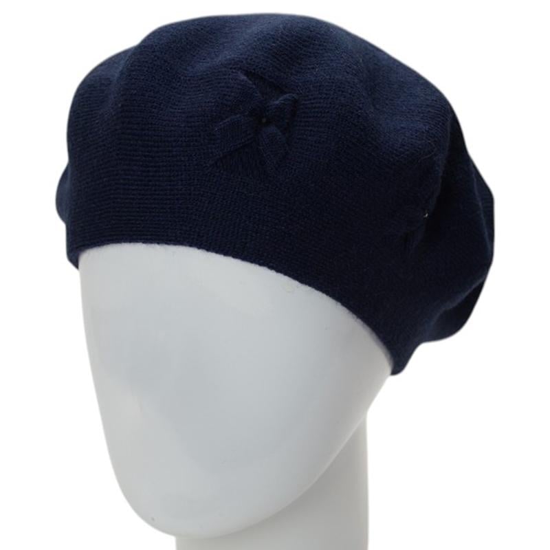 Берет женский двойной тонкой вязки Lirus Баунти с узором и стразами Синий