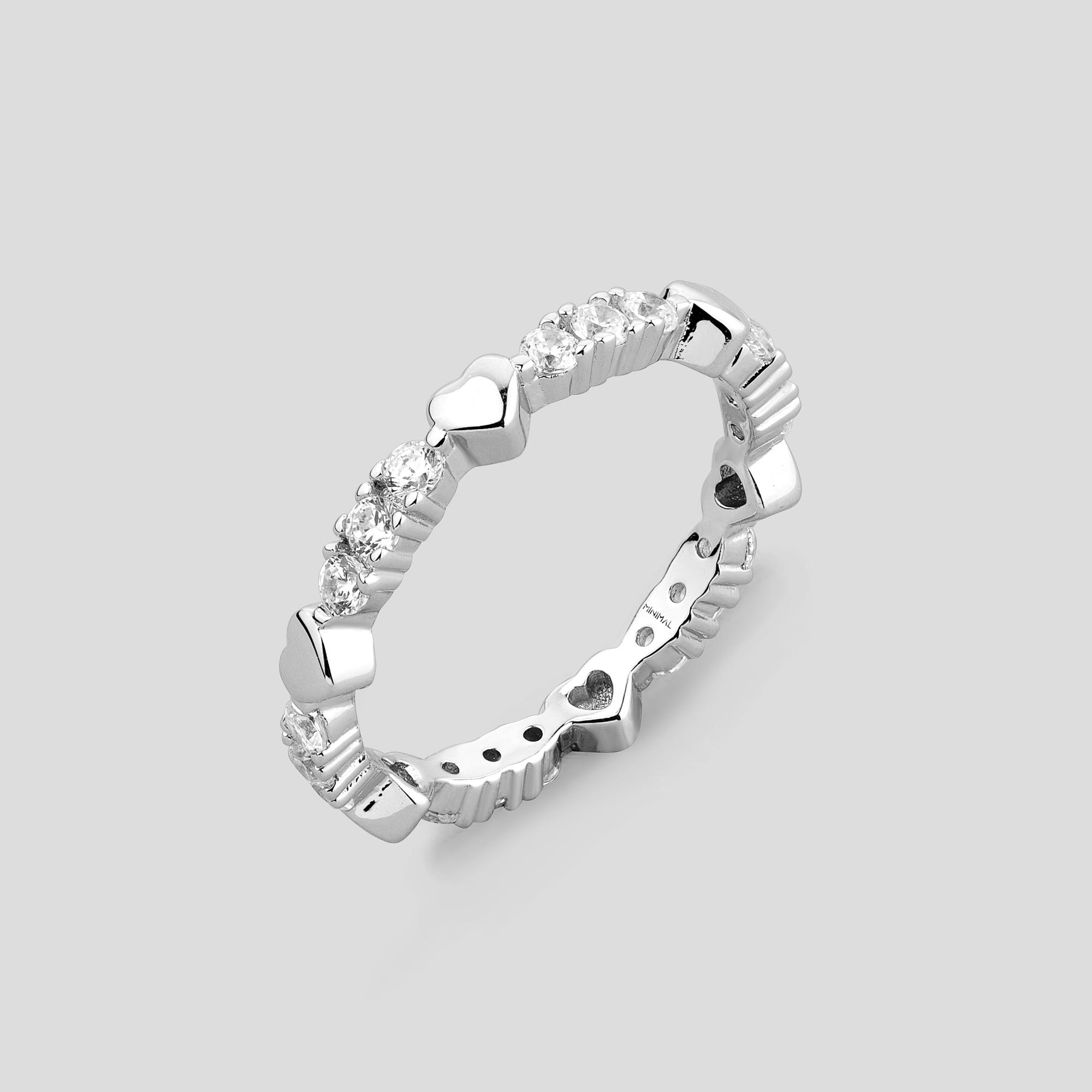 Серебряное кольцо Minimal Сердечный блеск р. 16 (16513)