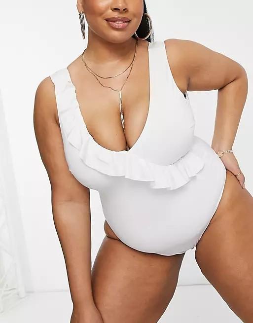 Сдельный купальник Asos 10055 с рюшей 3XL р. 52 Белый - фото 2