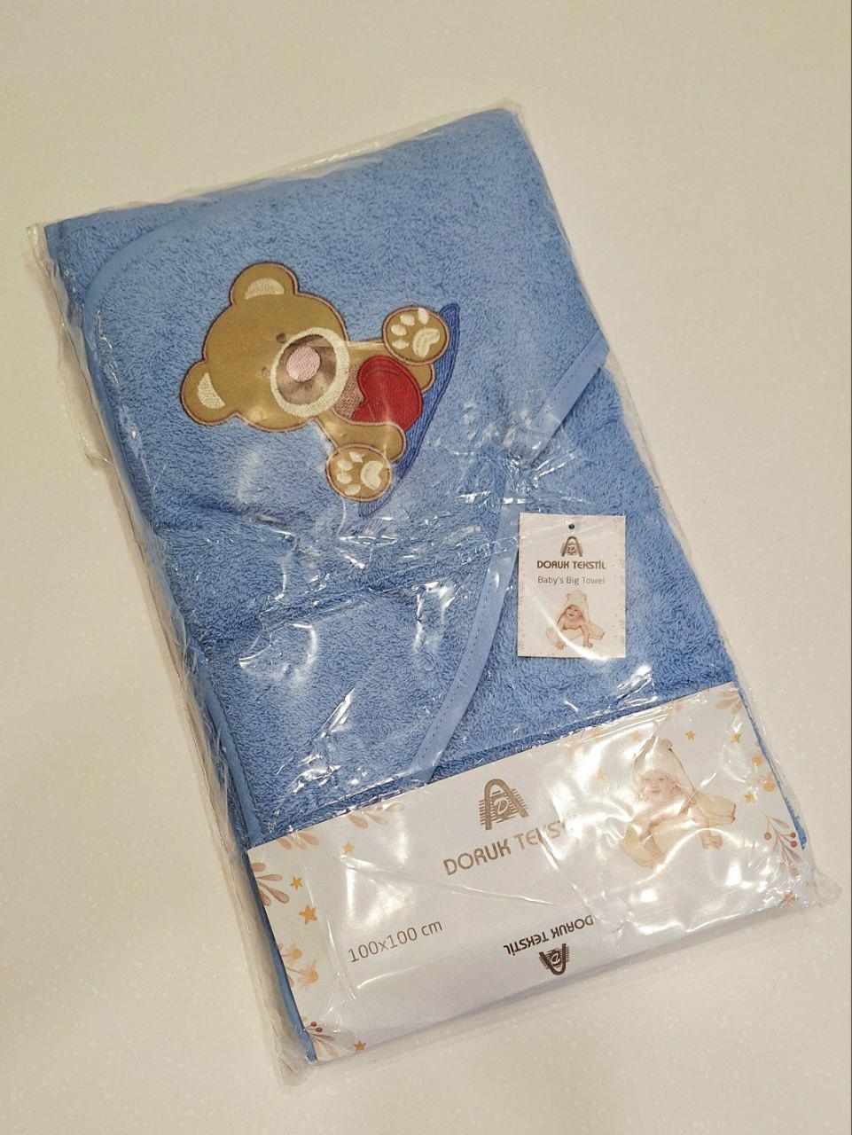 Рушник-куточок для діток Ведмедик з серцем махровий 100х100 см Блакитний (1959)