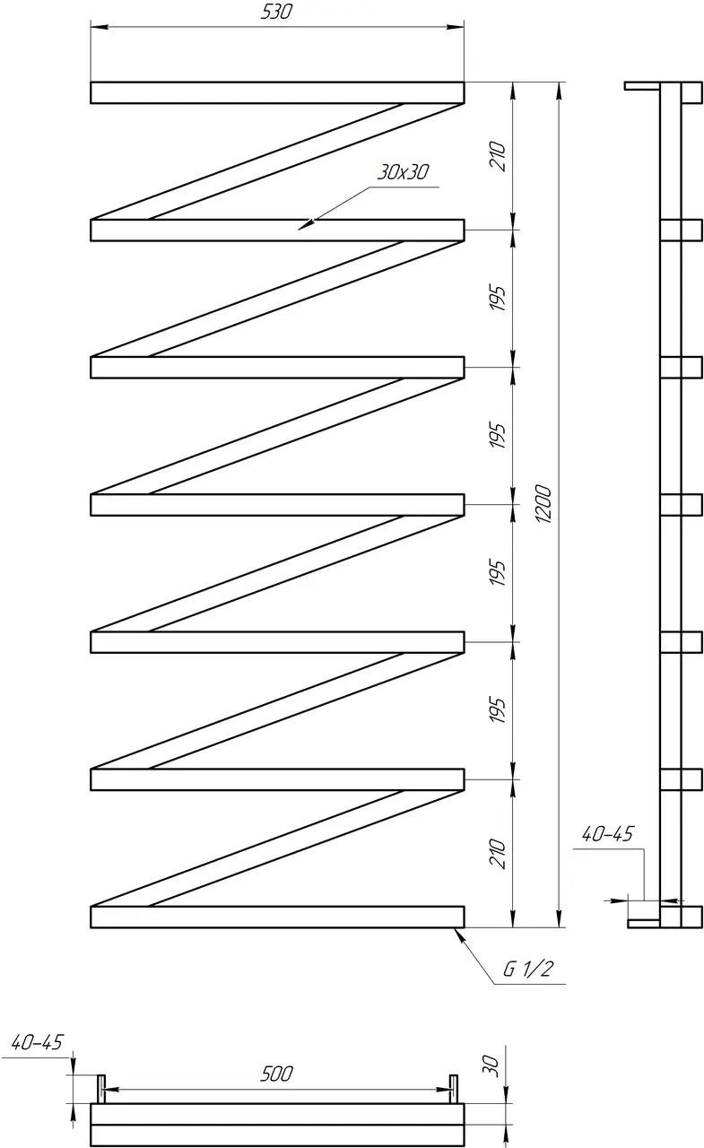Рушникосушарка S-Mix ZigZag 1200х530 мм Чорний (1176244946) - фото 2 Рушникосушарка S-Mix ZigZag 1200х530 мм Чорний (1176244946) - фото 2