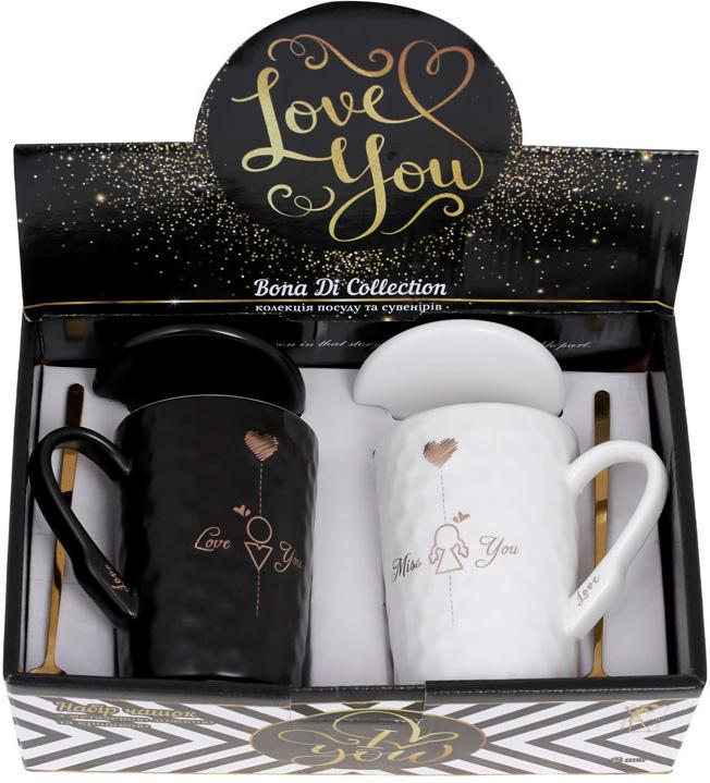 Набір порцелянових кружок Love You з кришкою та ложкою 380 мл 2 шт. - фото 4 Набір порцелянових кружок Love You з кришкою та ложкою 380 мл 2 шт. - фото 4