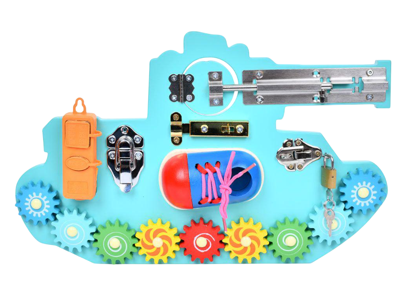 Бізіборд дерев'яний MD 0802 у вигляді танку із замком/спінером/рухливими деталями (26136689)