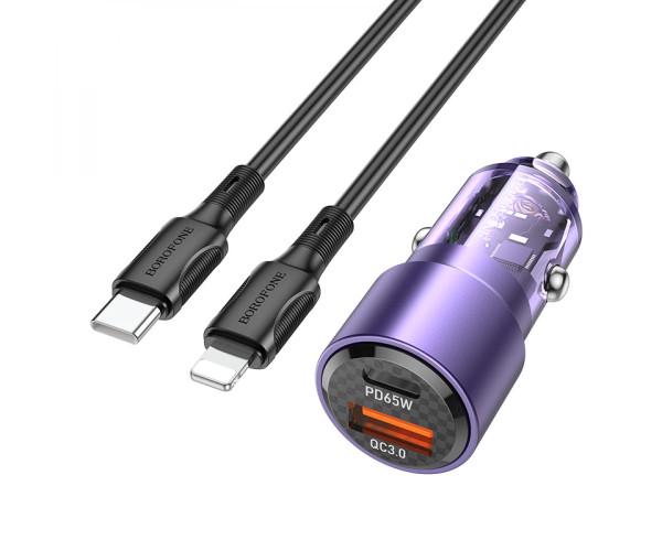 Зарядное устройство автомобильное Borofone BZ20A Smart 83W dual port PD65W QC3.0 Type-C to Lightning Violet Зарядное устройство автомобильное Borofone BZ20A Smart 83W dual port PD65W QC3.0 Type-C to Lightning Violet