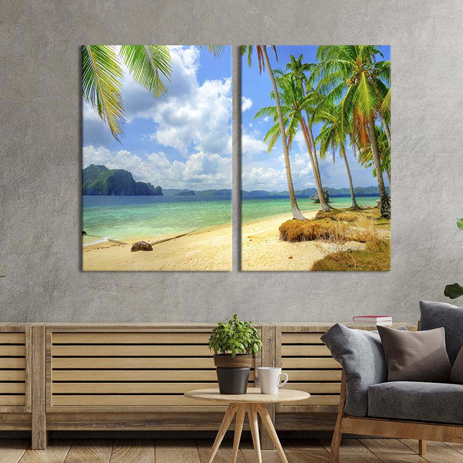 Настенный декор диптих картина на холсте для интерьера Тропический пляж 71x51 см (406-2)