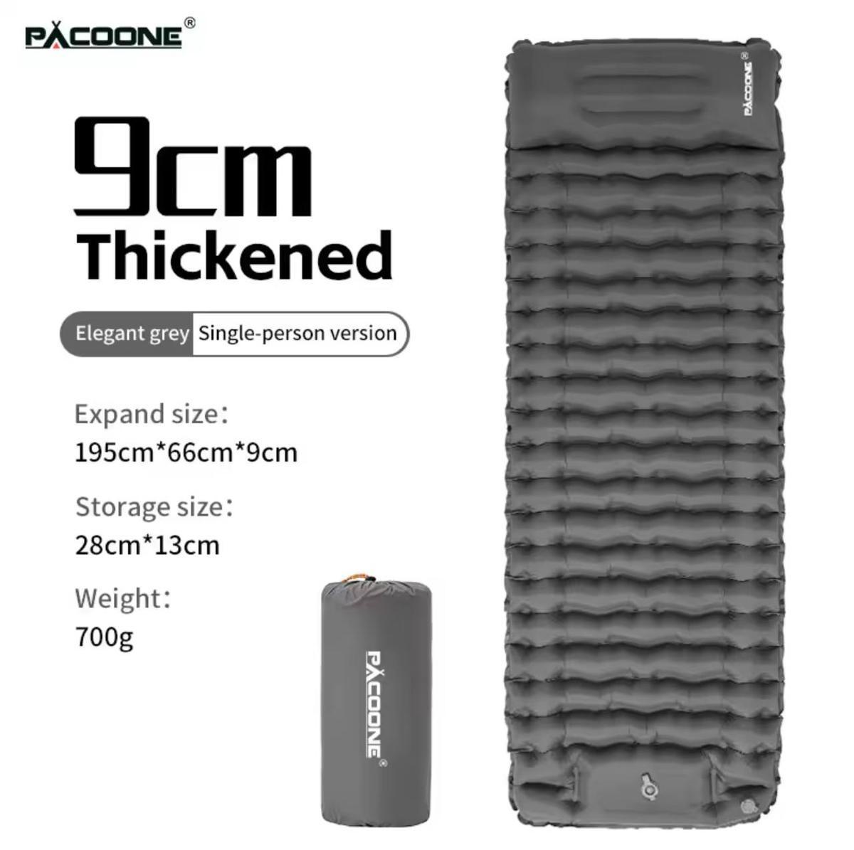Коврик надувной PACOONE односпальный утолщенный с подушкой Grey (3a6-57y-wu1) - фото 2
