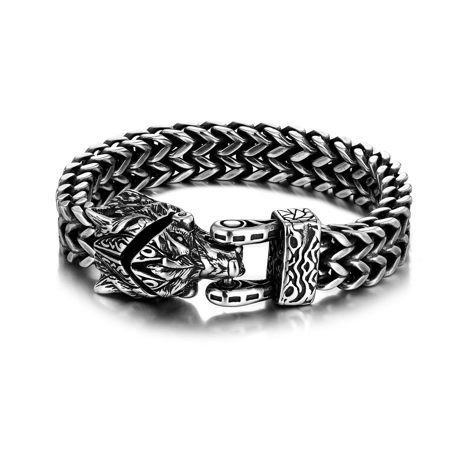 Браслет мужской из нержавеющей медицинской стали голова волка 21 см (BS-302)