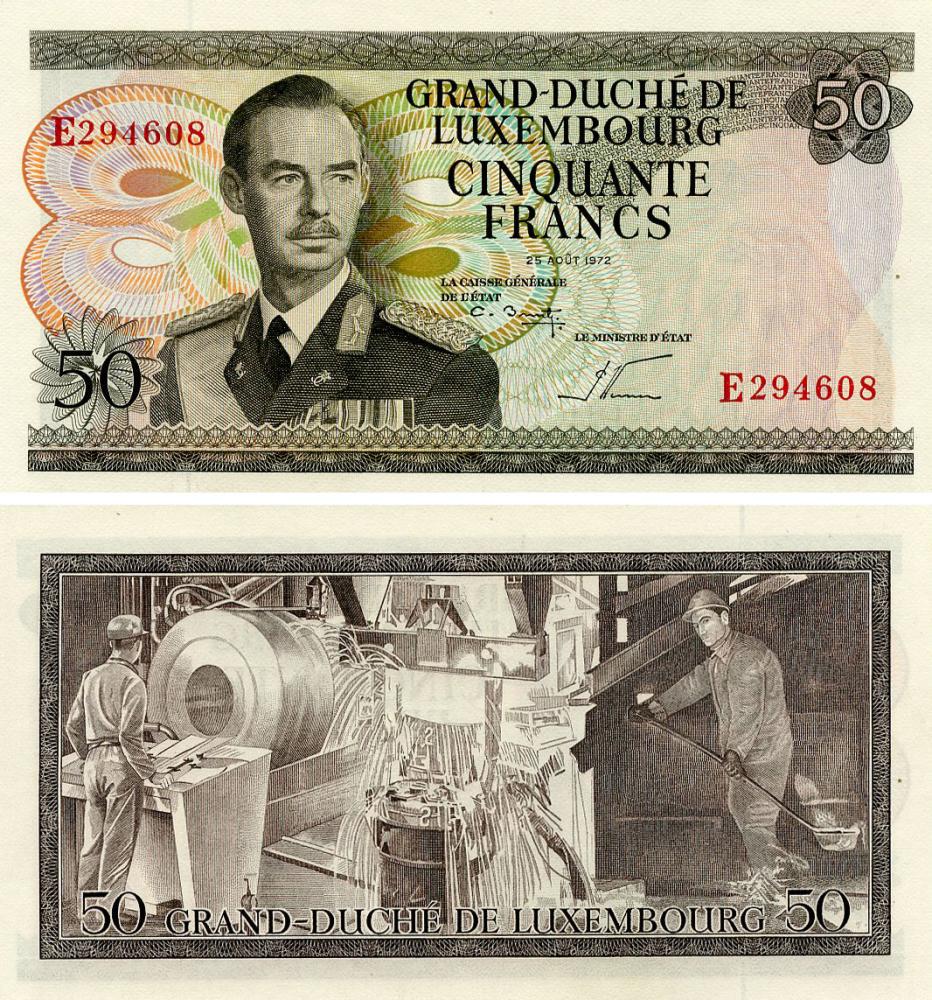 Коллекционная банкнота Люксембург 50 франков 1972 UNC P55b (Б23111)