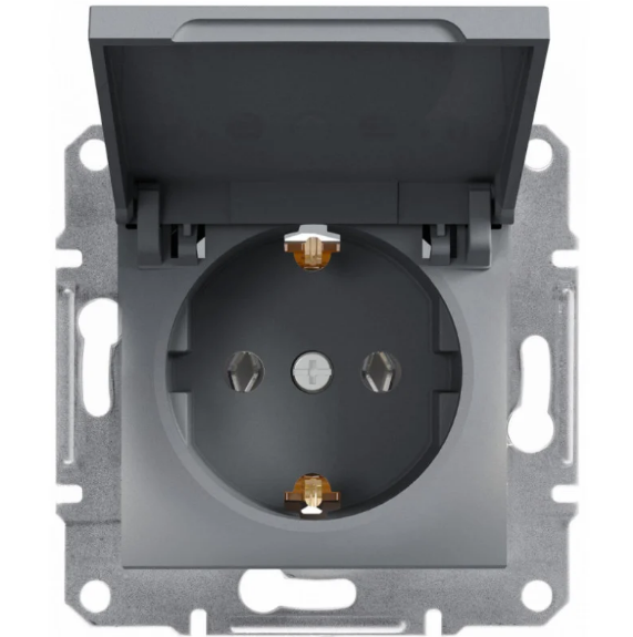 Розетка одинарная Schneider Asfora с/с/крышкой сталь (28413608) Розетка одинарная Schneider Asfora с/с/крышкой сталь (28413608)