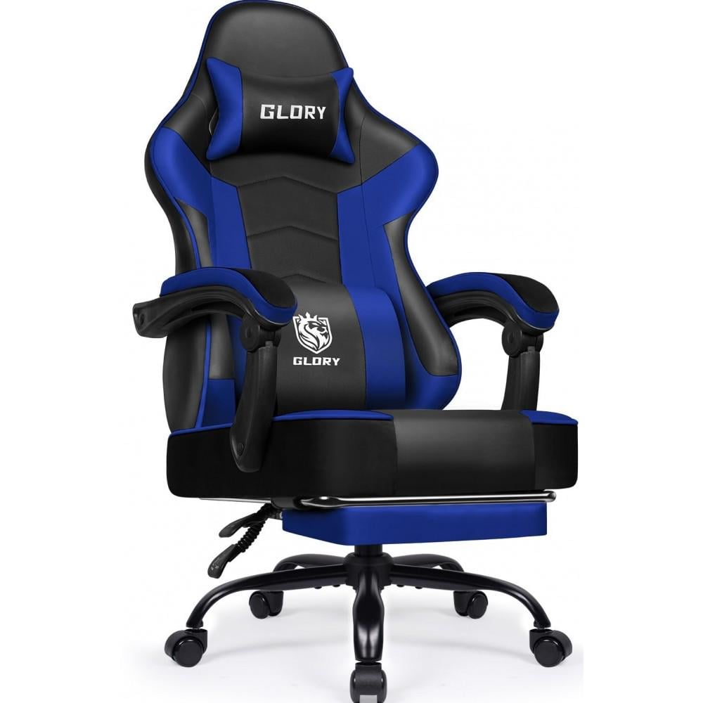 Геймерское кресло Bonro Glory DC-203 с подставкой для ног Черно-синий (42412127)