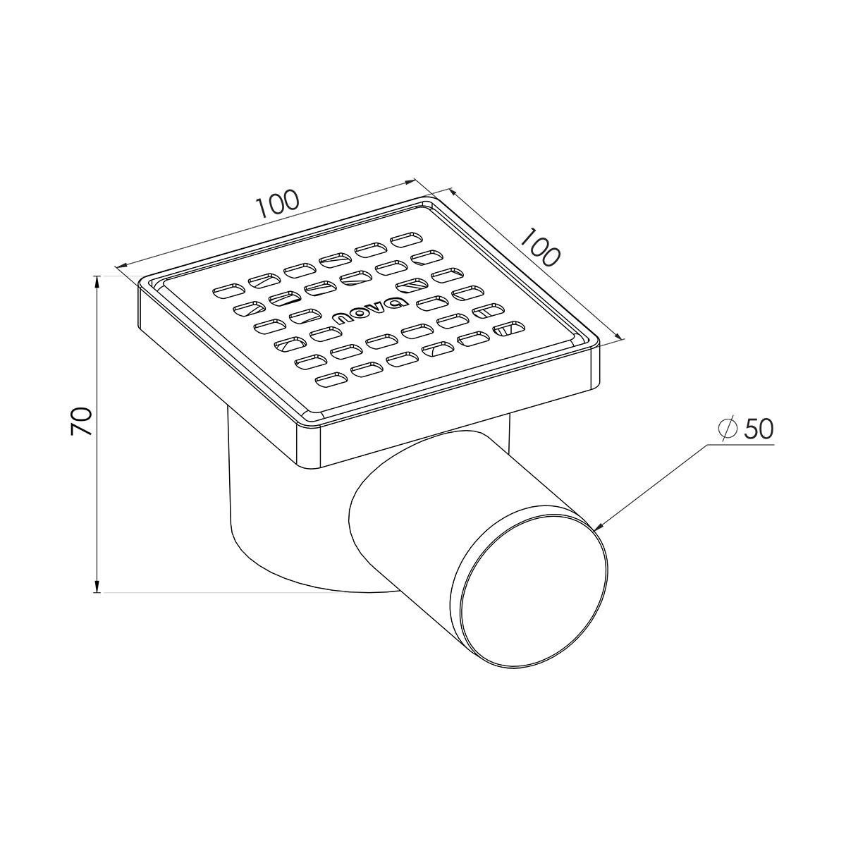 Трап сантехнічний Nova з решіткою із нержавіючої сталі горизонтальний вихід 50 мм 10x10 см (5056N) - фото 2