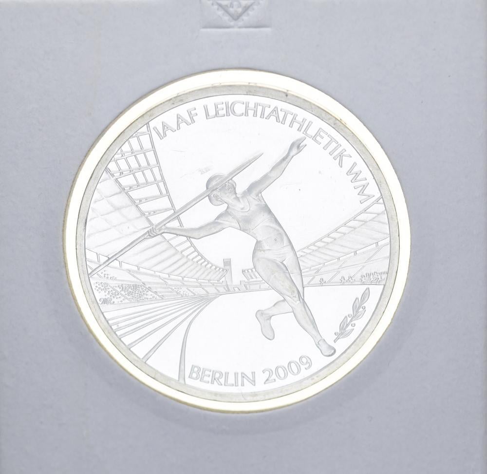 Коллекционная монета Германия 10 евро 2009 Чемпионат мира по легкой атлетике в Берлине Серебро UNC (М10912)