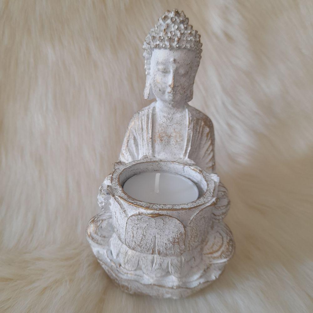 Підсвічник Гранд Презент Будда з квіткою ПП702с 15х10х10 см Біло-золотий