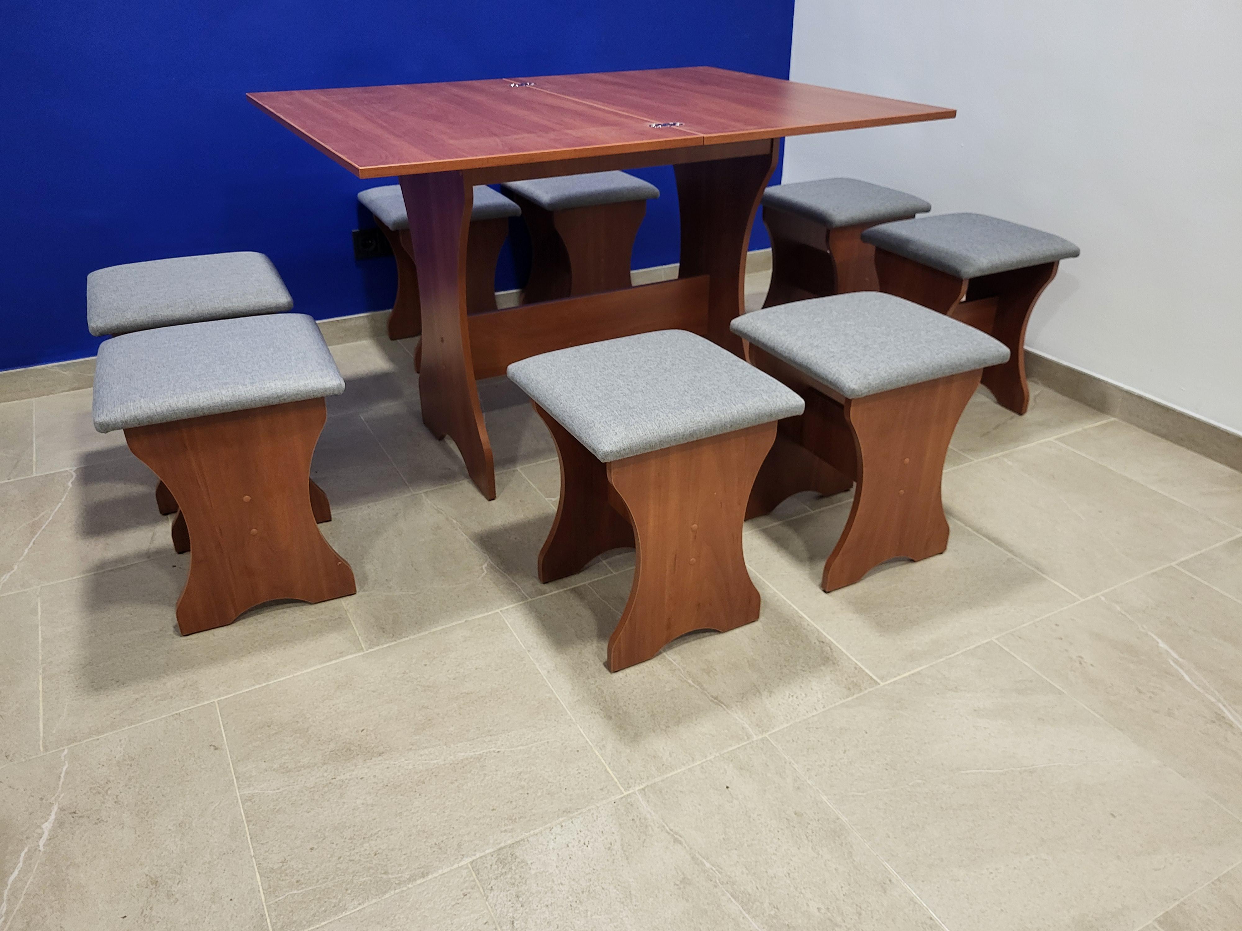 Стол раскладной и 8 табуретов Семейный Яблоня/Сильвер (S8T-Y-S)