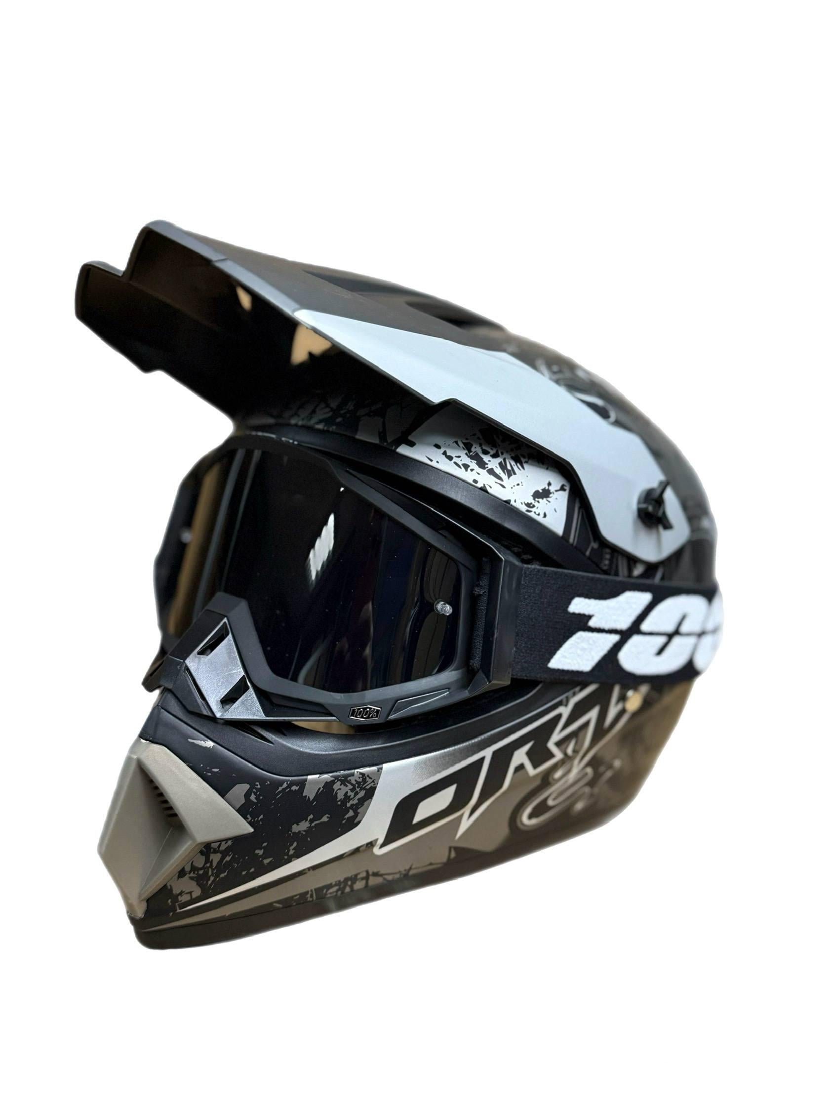 Мотошлем эндуро кроссовый Helmet Rudeless L Серый и очки Profi 100% черное затмение (0506)