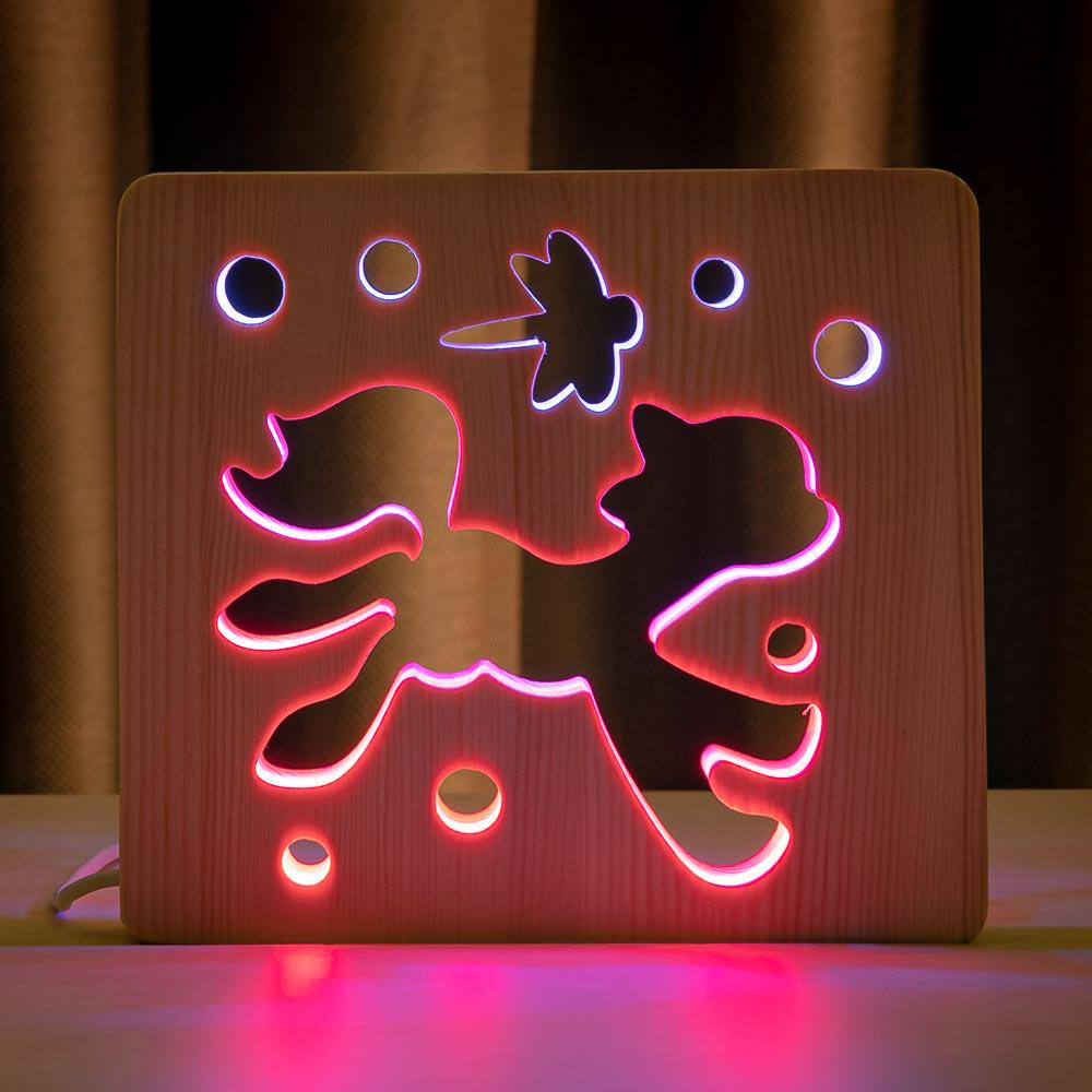 Ночник из дерева ArtEco Light LED RGB Пони и стрекоза с пультом двойной (1020396)