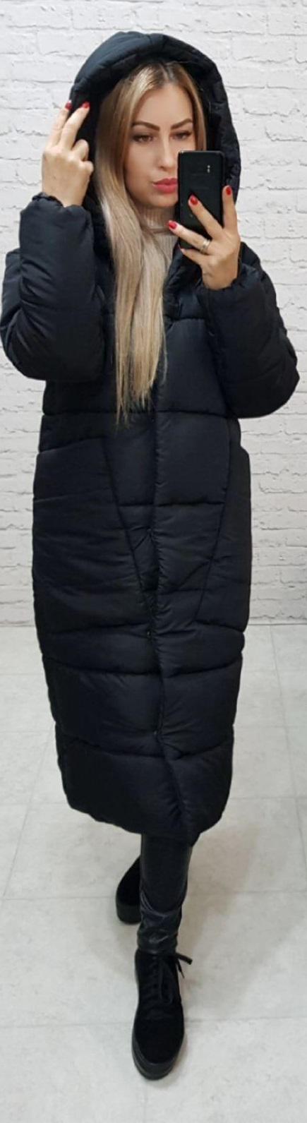 Пуховик объемный супер длинный Аiza А500 р. 42-44 Черный