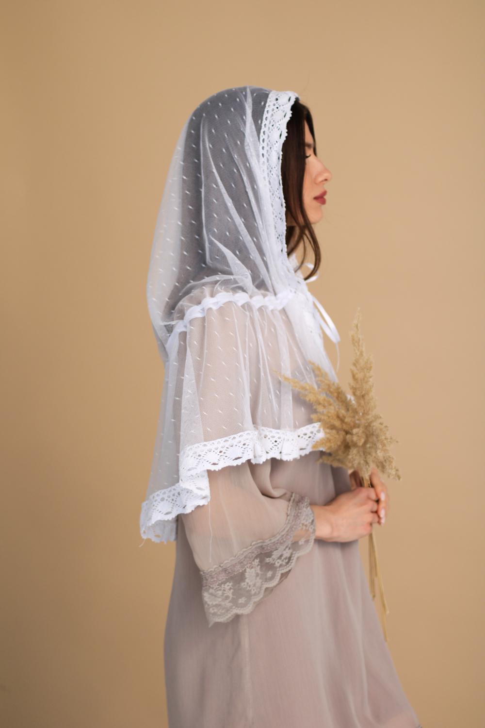 Палантин для храма на голову 80x120 см Белый (п018)