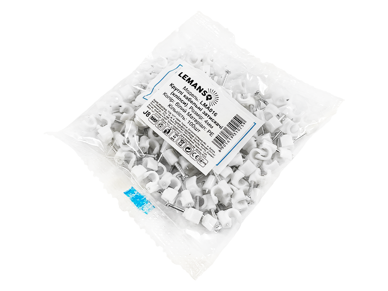 Клипса кабельная круглая Lemanso LMA016 100 шт. 4 мм Белый (8668)
