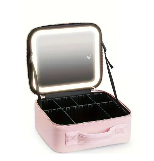 Косметичка дорожня з LED дзеркалом 26х23х11 см Рожевий (Pink2623)