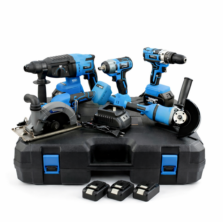 Набор инструментов 5в1 перфоратор/гайковерт/шуруповерт/болгарка/циркулярная/пила 4 аккумулятора (G6589)