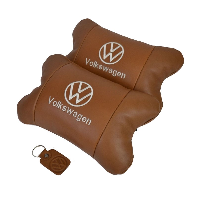 Подушка автомобильная Volkswagen 7486 на подголовник кожа 2 шт. Brown (36226892)