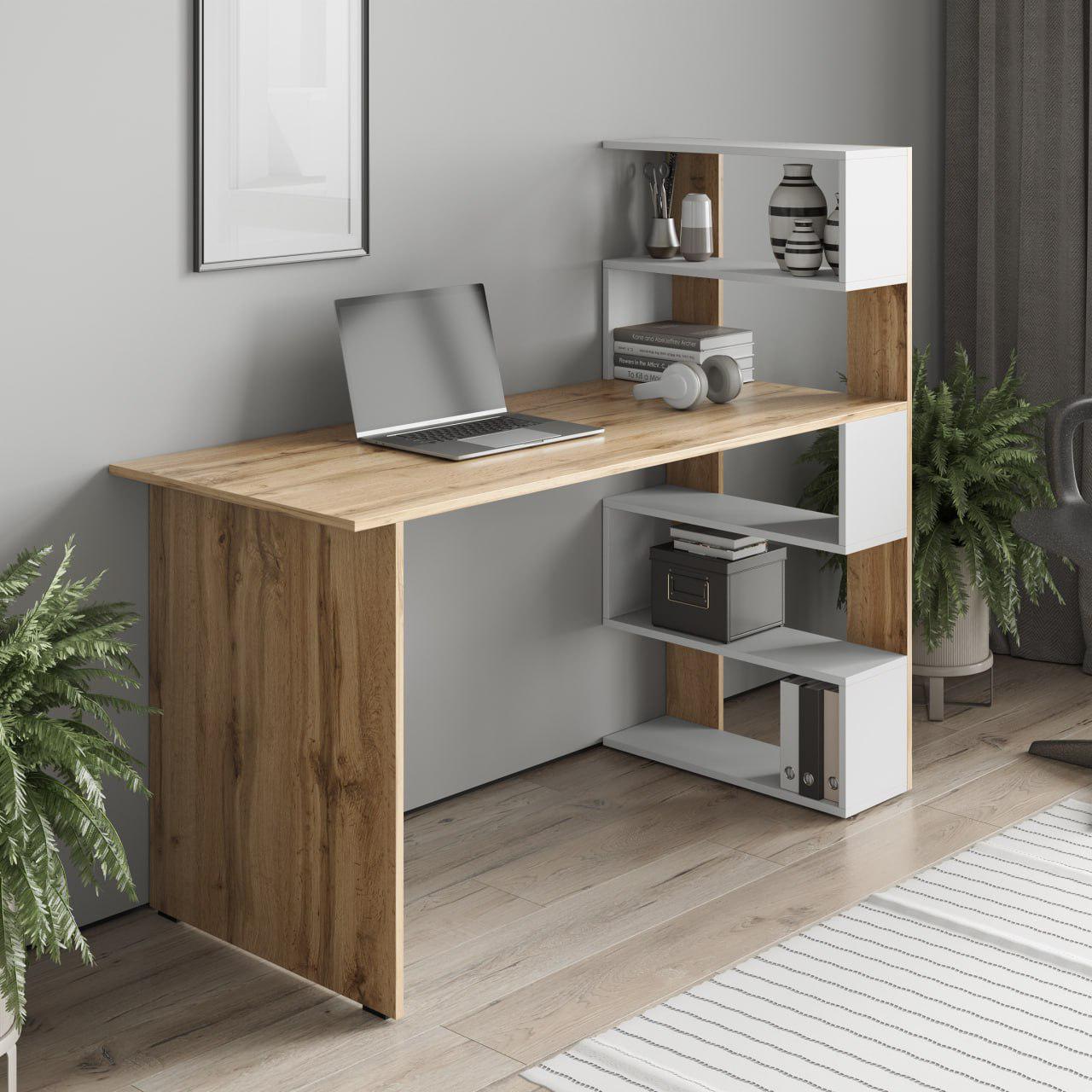 Стол рабочий угловой с полками 1400х600х1200 мм Дуб Аппалачи/Белый (ST-15)
