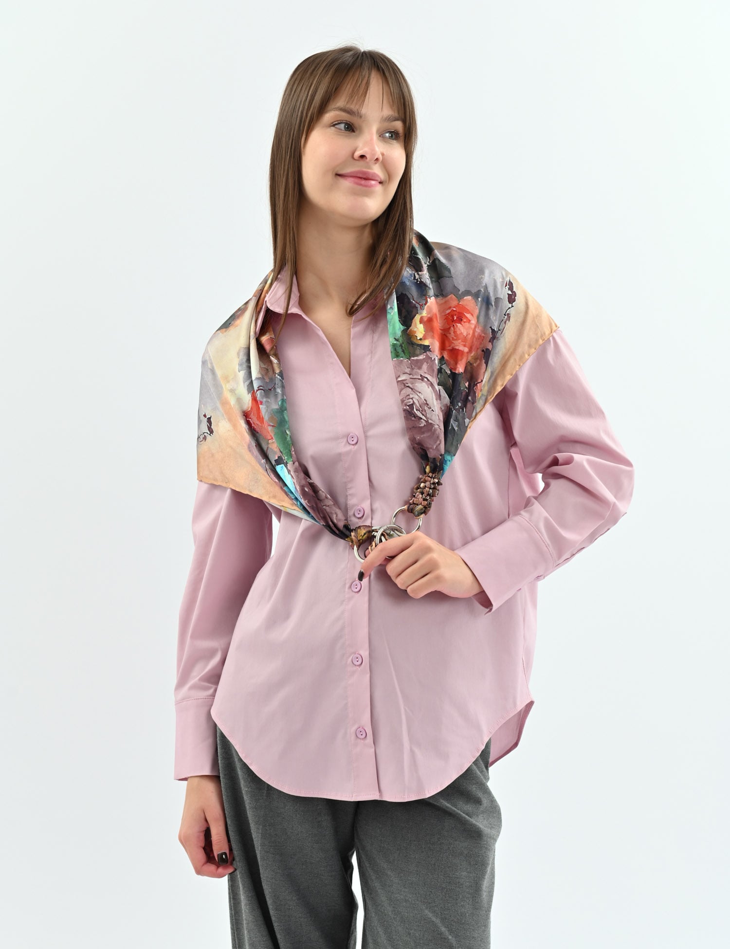Хустка шовкова My Scarf Квіти Галичини на кільцях 90х90 см (39115180)