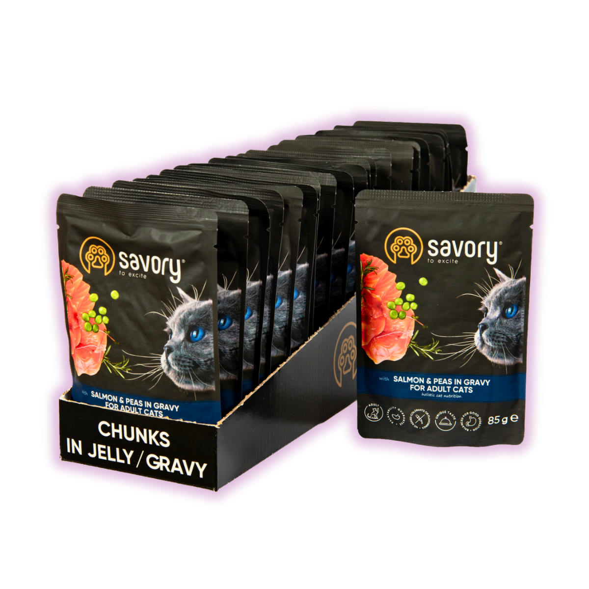Корм влажный для кошек Savory с лососем и горошком в соусе для взрослых кошек 85 г х 22 шт. (P20116)