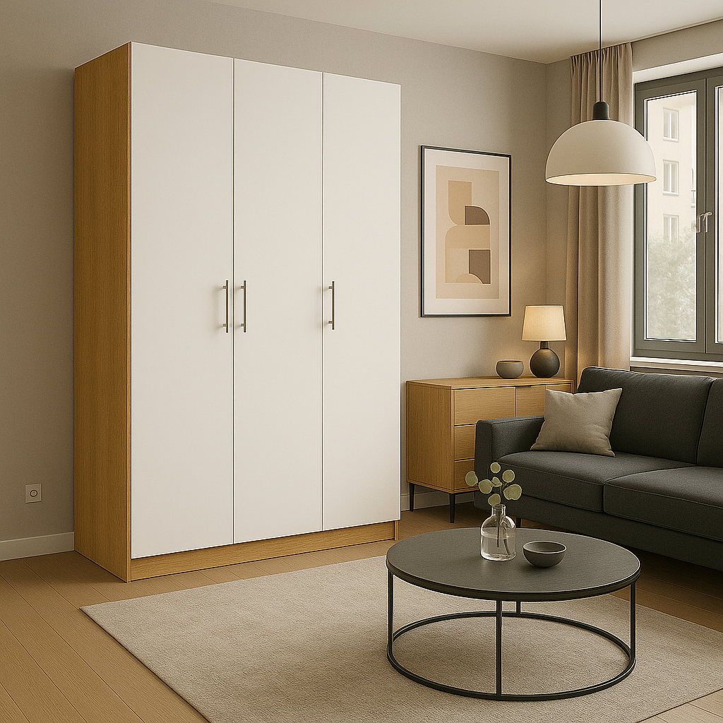 Шафа розпашна SENAM ШР6 2600х1400х450 мм корпус ДСП Дуб крафт золотий/фасад ДСП Білий (ШР6.26.45.14.7)