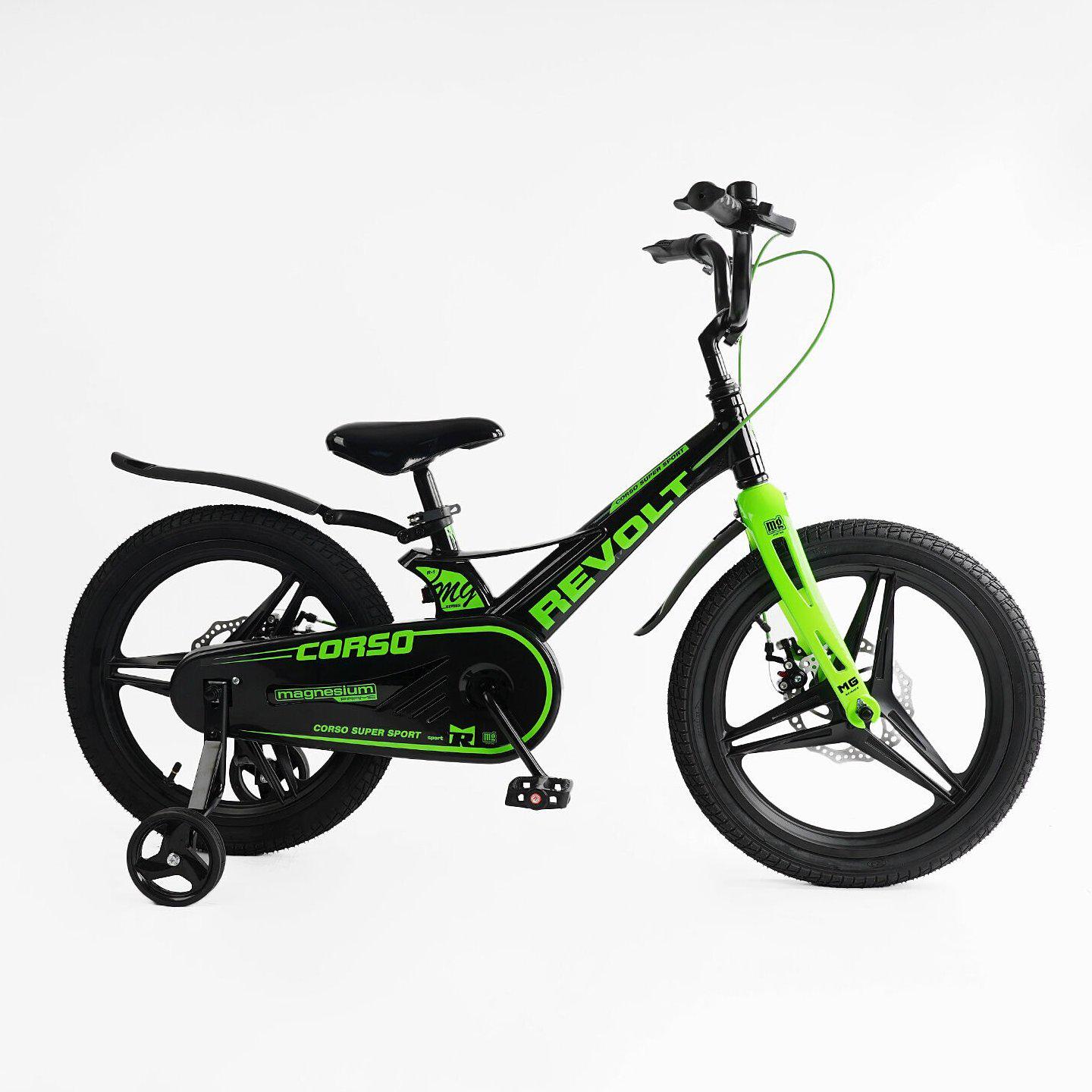 Велосипед двухколесный Corso Revolt 18" детский магниевый Черно-зеленый - фото 2 Велосипед двухколесный Corso Revolt 18" детский магниевый Черно-зеленый - фото 2