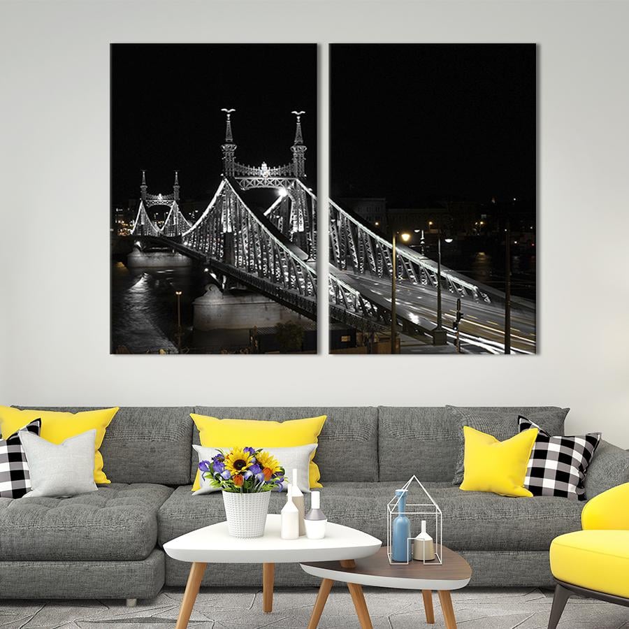 Настенный декор диптих картина на холсте для интерьера Величественный мост Свободы в Будапеште 165x122 см (321-2)