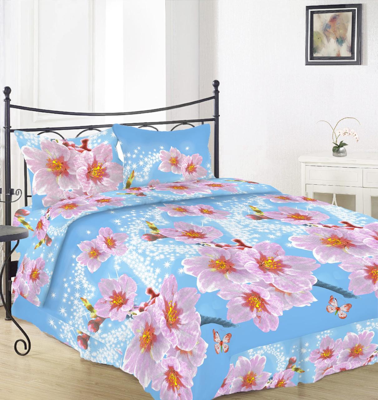 Простынь Вилена Голд Цветы яблони розовый бязь двуспальная 200х220 см