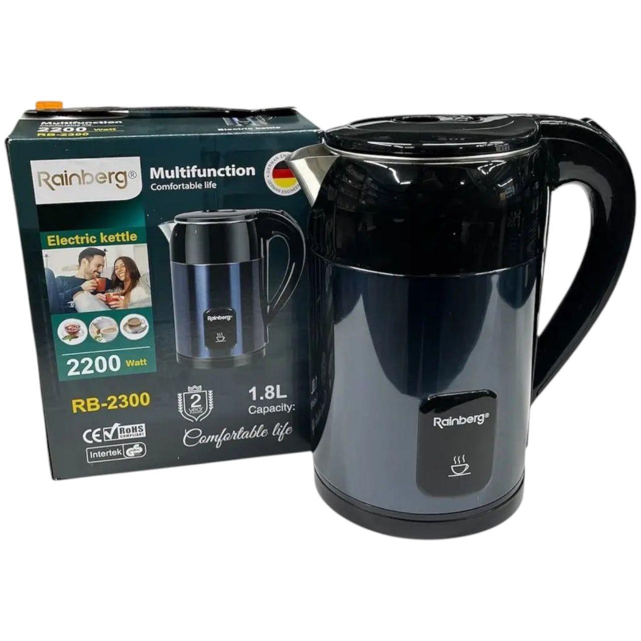 Чайник электрический Rainberg RB-2300 1,8 л из нержавеющей стали 2200 Вт Синий (2568229887)