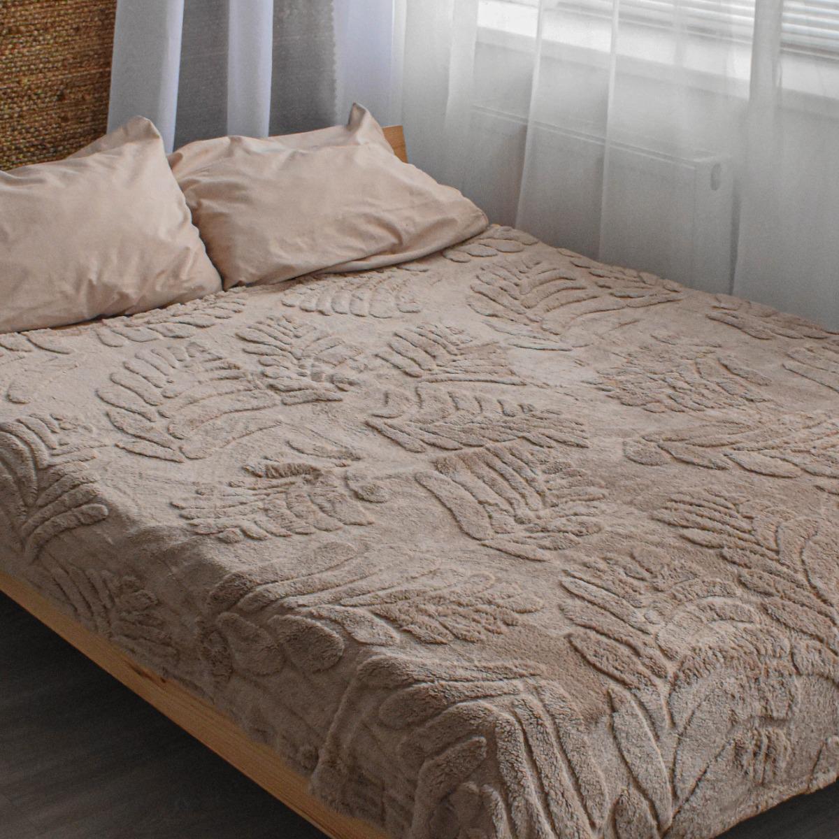 Плед пухнастий Koloco Листя двоспальний 180х220 см Темно-бежевий (38513) - фото 1