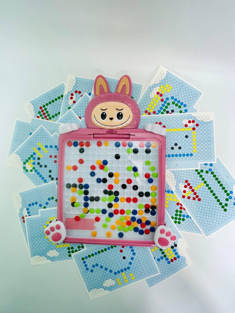 Мозаика магнитная Лабубу стилус цветные шарики 16 двусторонних карточек 40х2,5х25 см Розовый