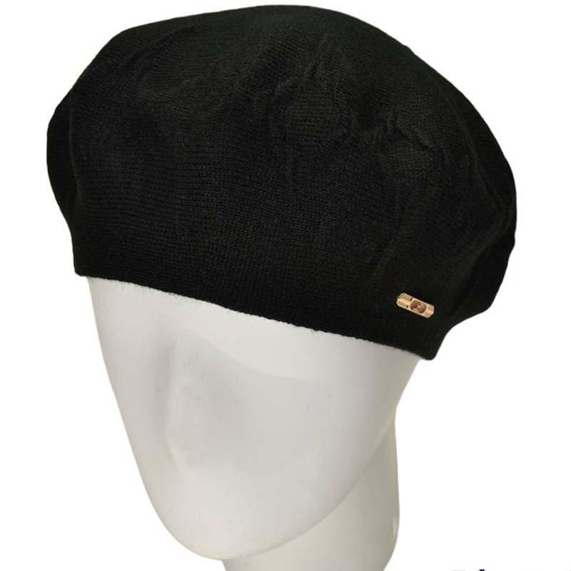 Берет жіночий Lirus Одрі подвійний вовняний тонкої в'язки Чорний (111063)