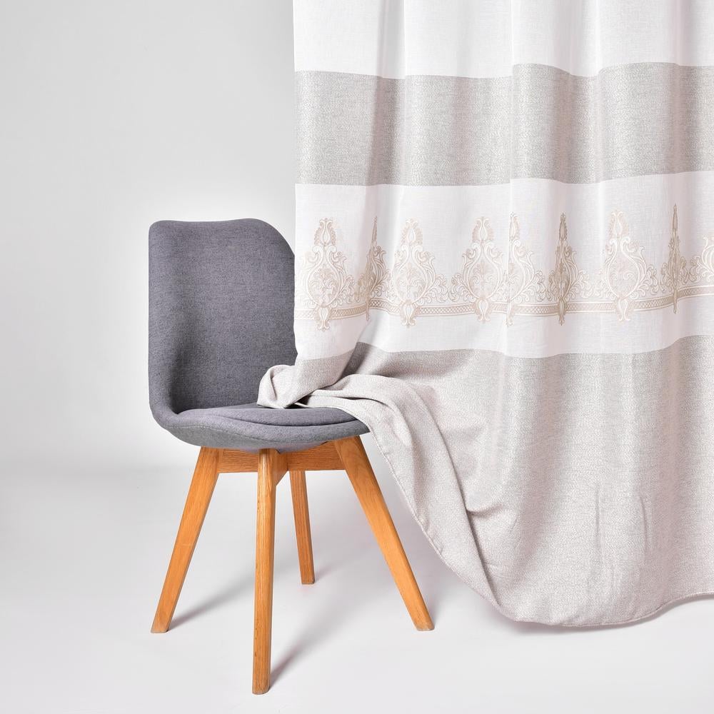 Ткань тюль рогожка с вышивкой Luiza Серый (24910)