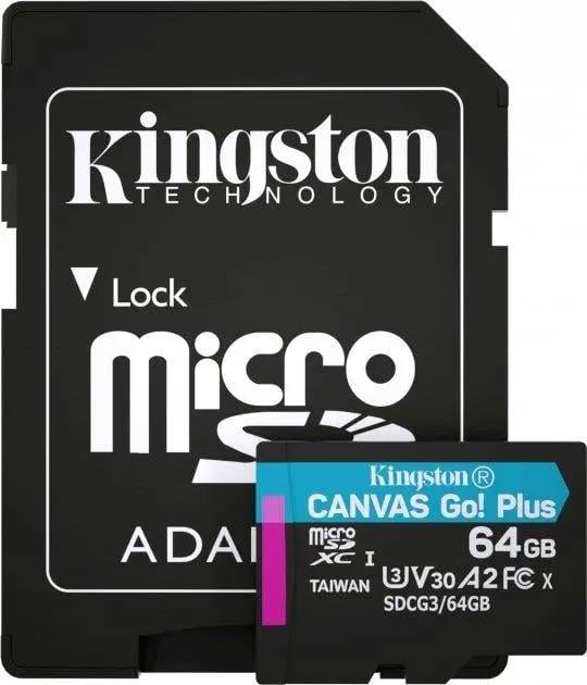 Карта памяти Kingston microSDXC Class 10 UHS-I U3 V30 A2 64Gb+адаптер (2554680222)