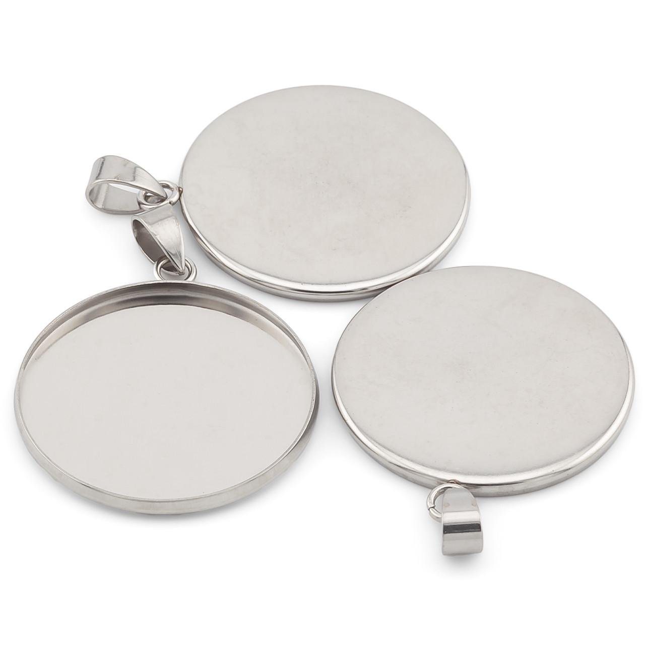 Основа для кулона кругла з нержавіючої сталі 25х2 мм 5 шт. Платиновий (ОН2502к01)