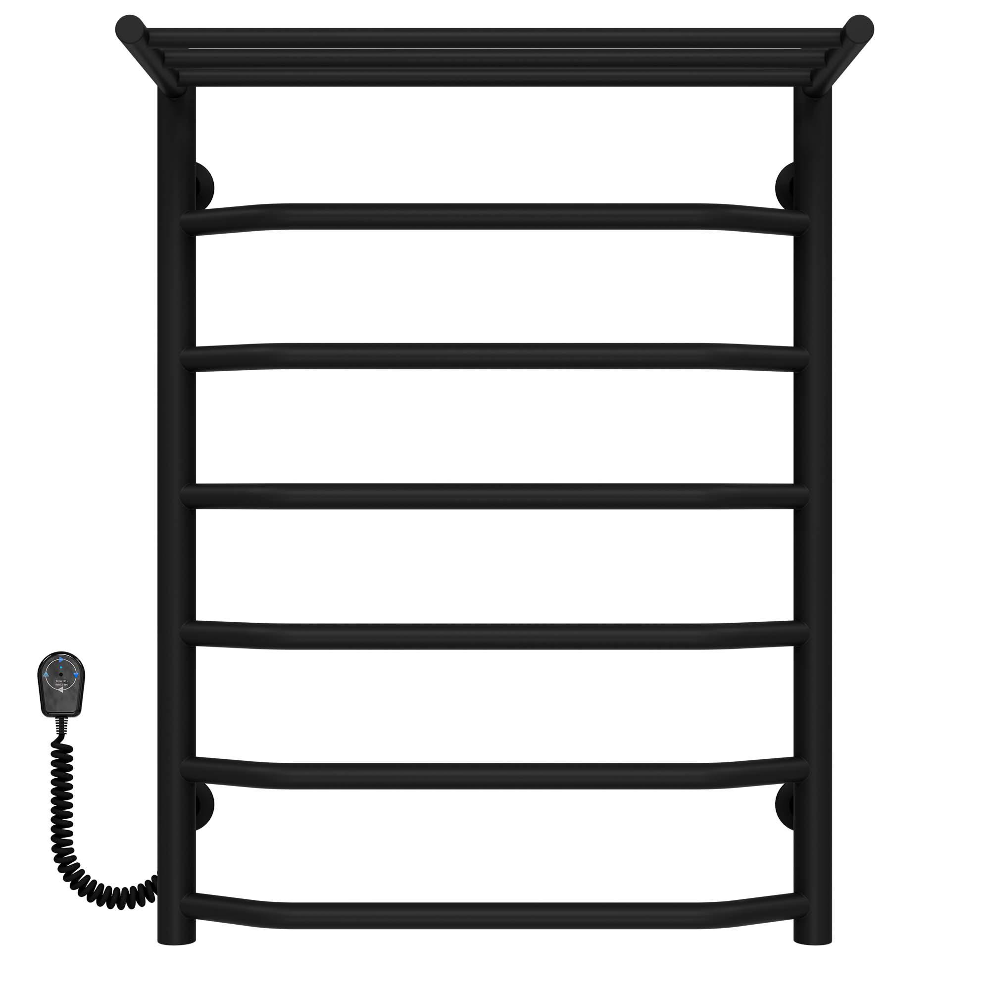 Полотенцесушитель электрический с полкой Deffi Трапеция П7 EF16 левое подключение нержавеющая сталь 500х700 мм Черный (C.TP.70.50.5.EBL5)