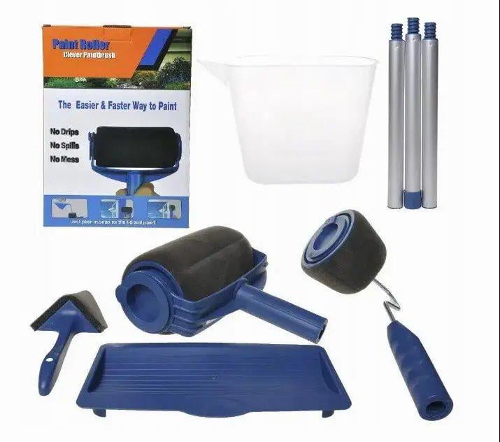 Комплект малярных валиков для покраски стен и полов с резервуаром Point Roller Синий
