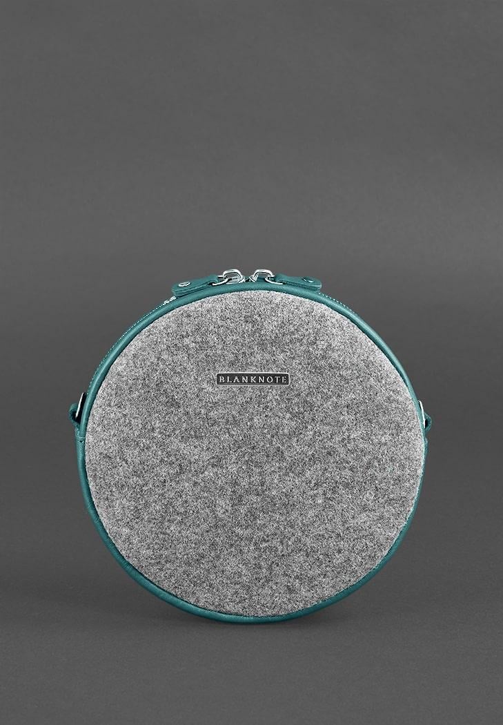 Сумка кругла жіноча фетрова Tablet зі шкіряними вставками Бірюзовий (A-026767)