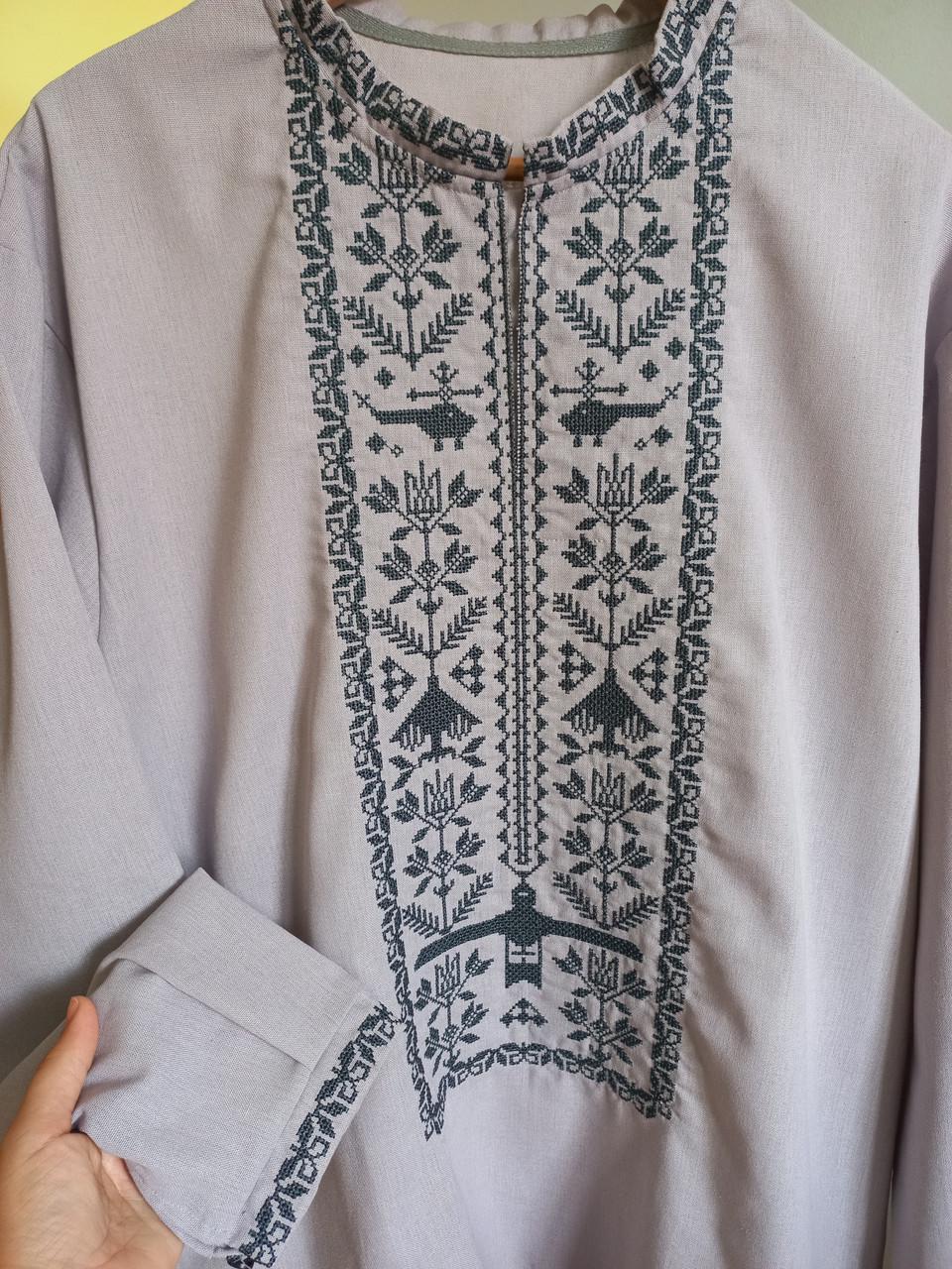 Вышиванка мужская из льна с длинным рукавом 2XL Серый (1847772237) - фото 7 Вышиванка мужская из льна с длинным рукавом 2XL Серый (1847772237) - фото 7