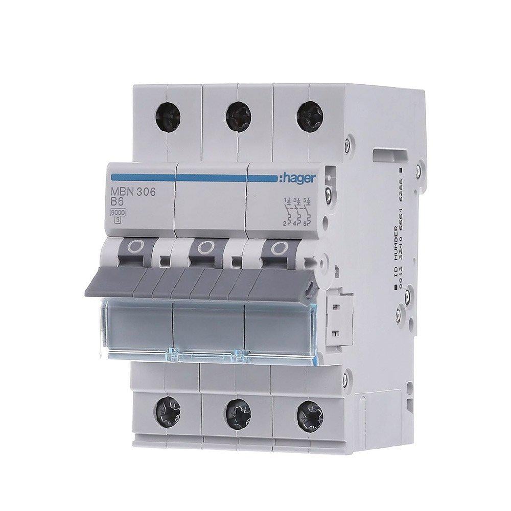 Автоматический выключатель Hager 3P 6A B 6kA MBN306 3M