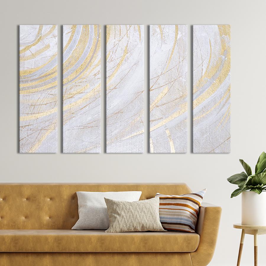Модульная картина из 5 частей на холсте Светлый фон и золотые линии 132x80 см (25-51)