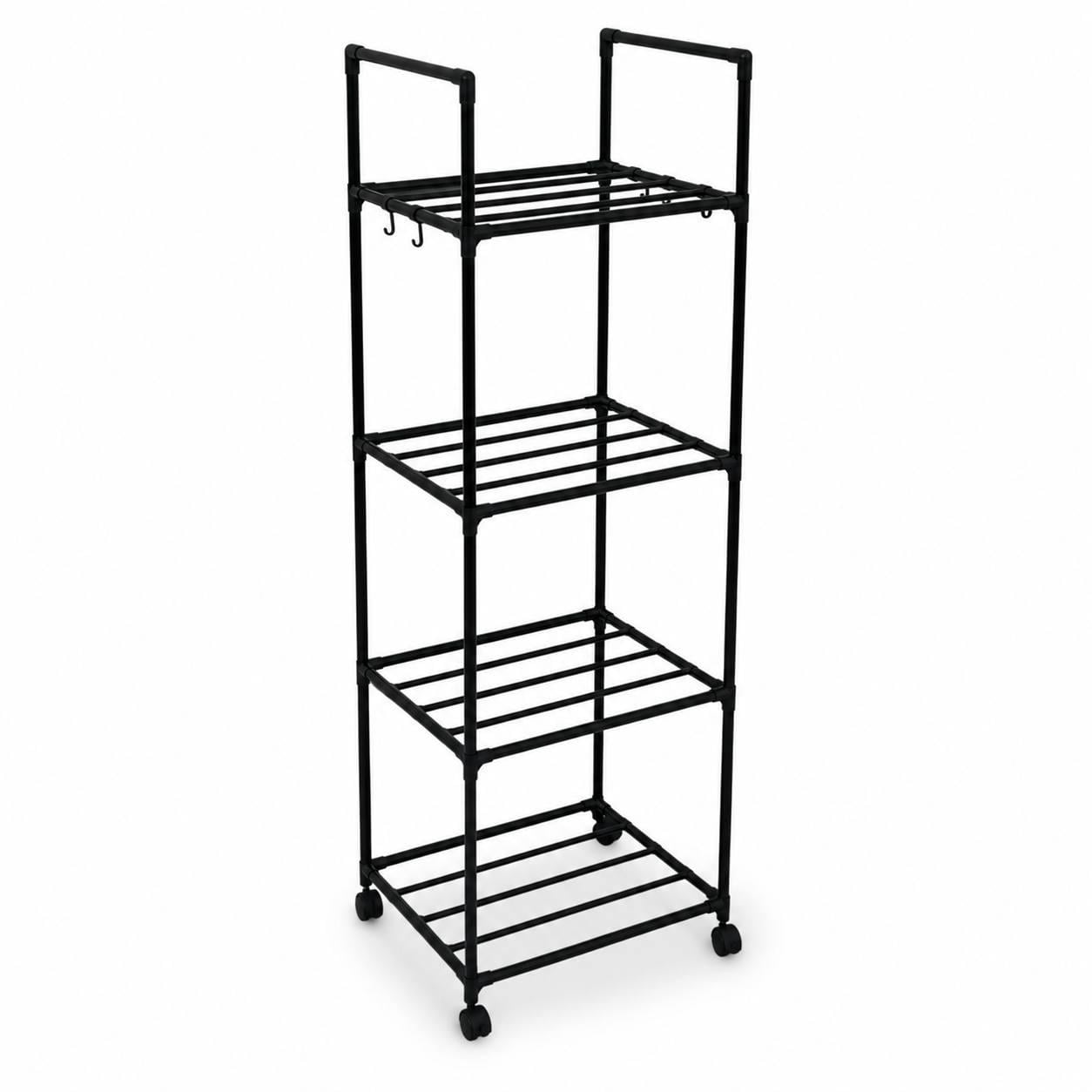 Стелаж на колесах металевий Multifunctional Kitchen Storage Rack 4 полиці з гачками 138x42x32 см (M1108) Стелаж на колесах металевий Multifunctional Kitchen Storage Rack 4 полиці з гачками 138x42x32 см (M1108)