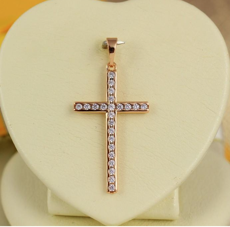 Хрестик Xuping Jewelry Камені в окантовці з фіанітами 3 см Золотистий